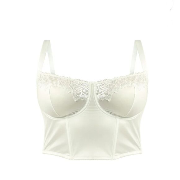 Women's Bridal Satin Bustier with Lace Trim Bra Size M - Picture 6 of 6